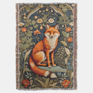 Beautiful Sitting Red Fox William Morris Inspired Throw Blanket