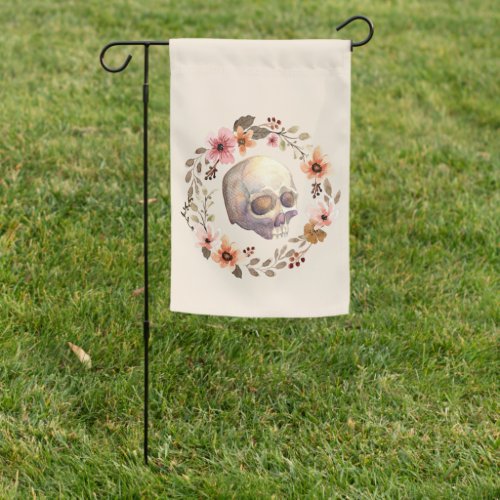 Beautiful Skull Flower Wreath Rebellious Gardener  Garden Flag