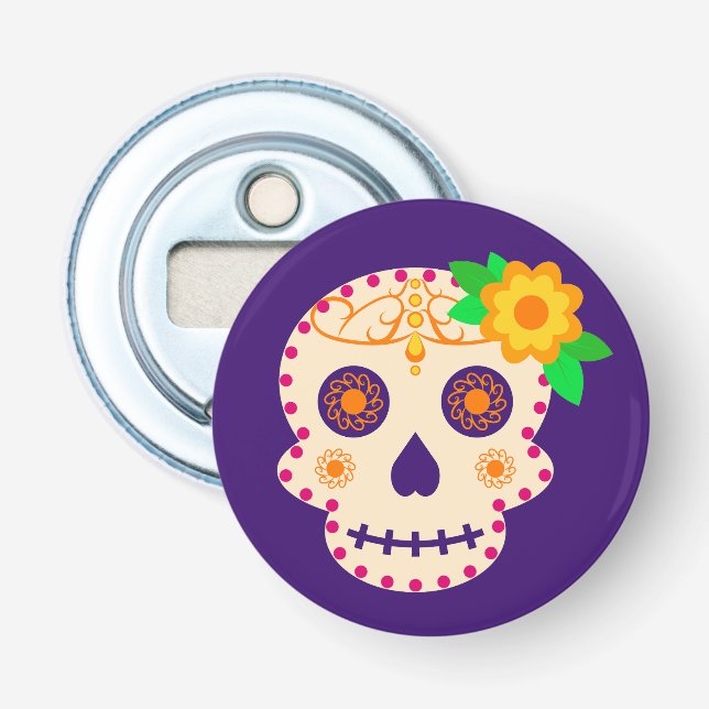 Beautiful Skull with Flowers Día de los Muertos Bottle Opener (Front)