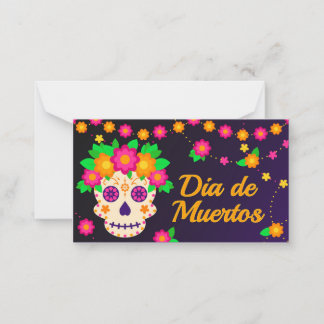 Beautiful Skull with Flowers Día de los Muertos Note Card