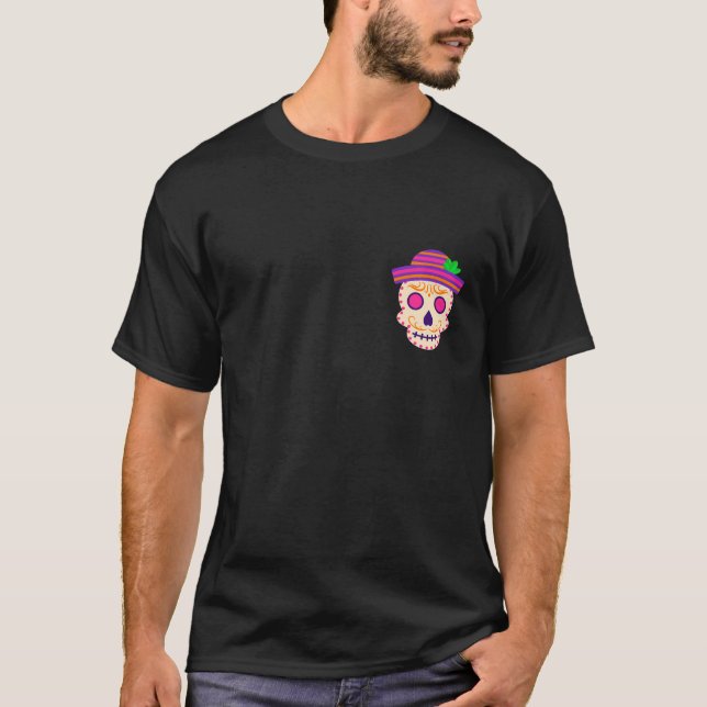 Beautiful Skull with Sombrero Día de los Muertos T-Shirt (Front)