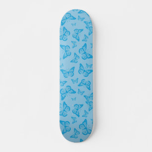 Beautiful Sky Blue Butterflies Motif Pattern Skateboard