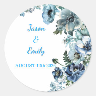 Beautiful Sky Blue Floral Wedding Stickers