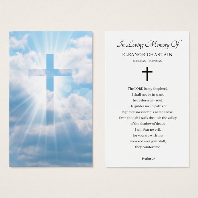 Beautiful Sky Cross Funeral Memorial Prayer Cards (Front & Back)