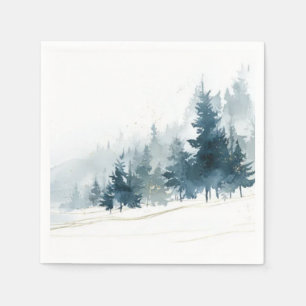 Beautiful Slate Blue Winter Snowy Tree Forest Napkins