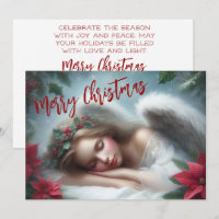 Beautiful sleeping angel with Poinsettias