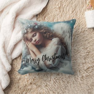 Beautiful Sleeping Christmas Angel Throw Pillow