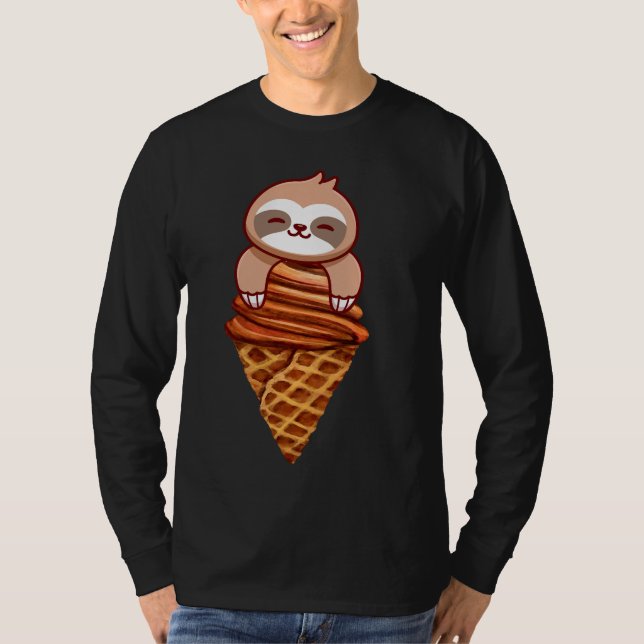Beautiful Sloth And Ice Cream Cone Art T-Shirt (Front)