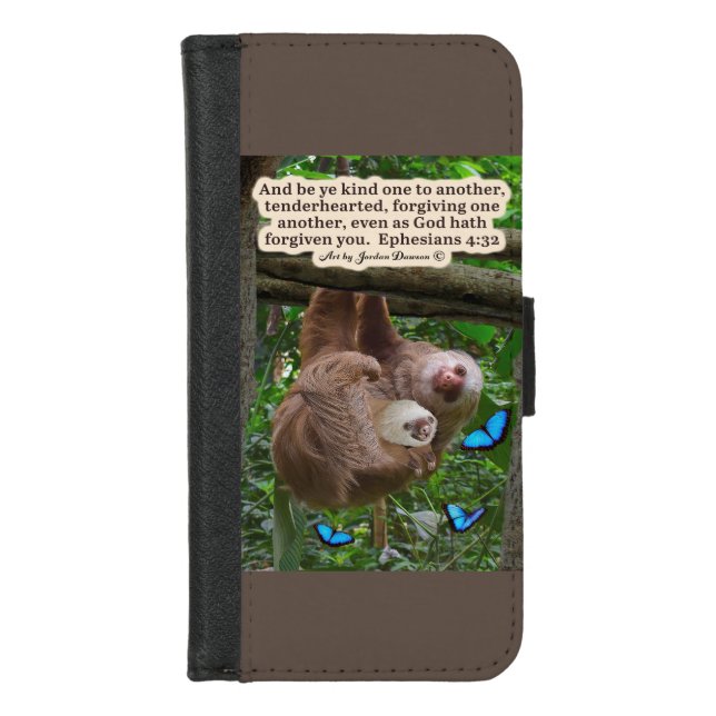 Beautiful Sloth Scripture: Ephesians 4:32 iPhone Wallet Case (Front)