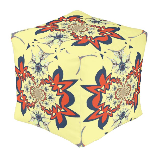Beautiful Smart Colorful Floral Pattern Design Art Pouf (Angled Back)