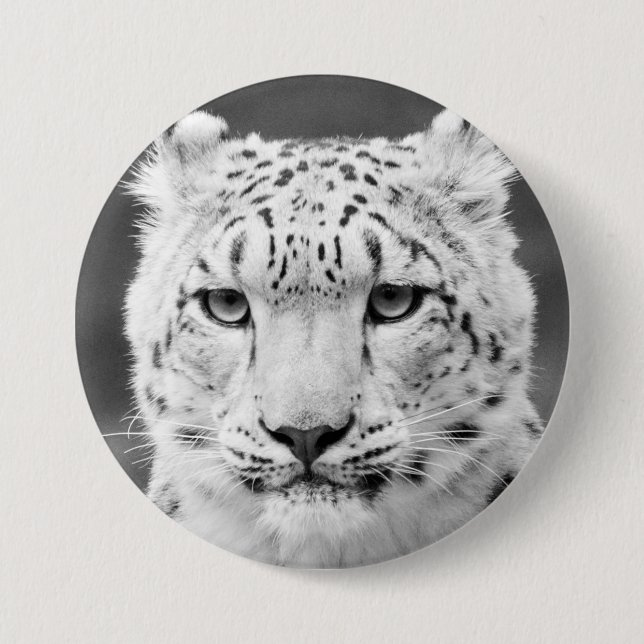 Beautiful Snow Leopard Black and White Portrait Button (Front)