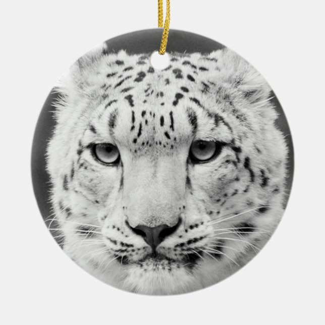 Beautiful Snow Leopard Black and White Portrait Ceramic Ornament (Front)