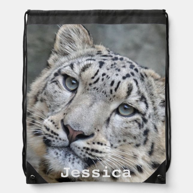 Beautiful Snow Leopard Drawstring Bag (Front)