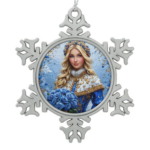 Beautiful Snow Maiden Snowflake Pewter Christmas Ornament