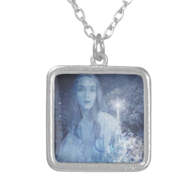 Beautiful Snow Queen Christmas Winter Fantasy Silver Plated Necklace (Front)