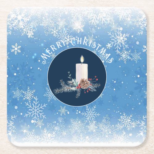 Beautiful Snowflakes Candle Pine Cones Holly    Square Paper Coaster