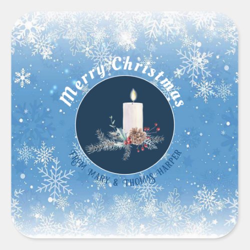 Beautiful Snowflakes Candle Pine Cones Holly   Square Sticker