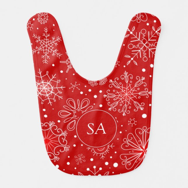 Beautiful Snowflakes on Red Background Christmas Bib (Front)