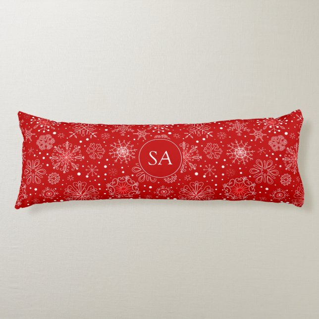 Beautiful Snowflakes on Red Background Christmas Body Pillow (Front)