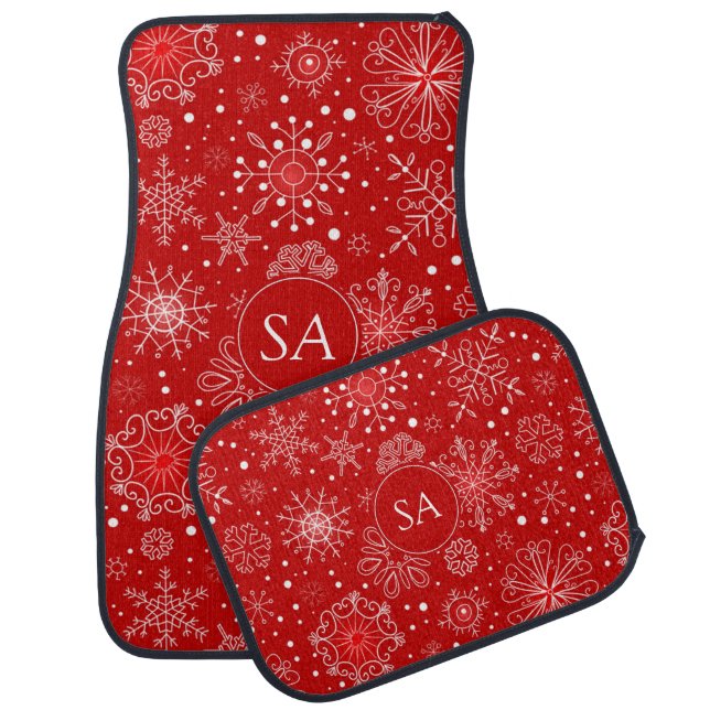 Beautiful Snowflakes on Red Background Christmas Car Floor Mat (Set)