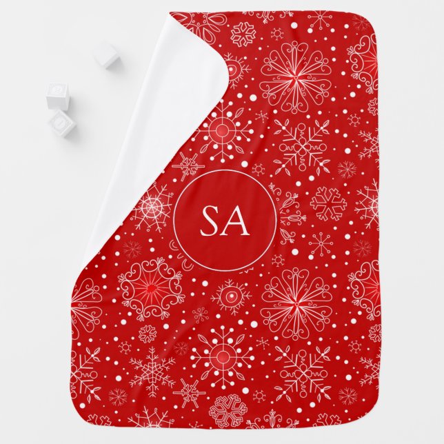 Beautiful Snowflakes on Red Background Christmas Receiving Blanket (In Situ)