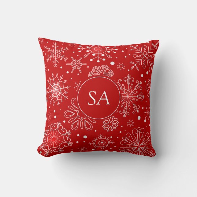 Beautiful Snowflakes on Red Background Christmas Throw Pillow (Front)