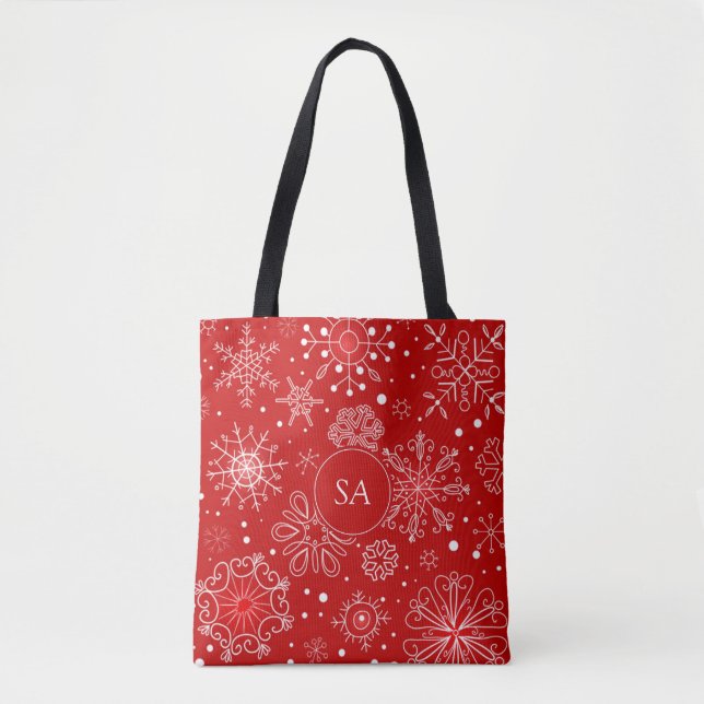 Beautiful Snowflakes on Red Background Christmas Tote Bag (Front)