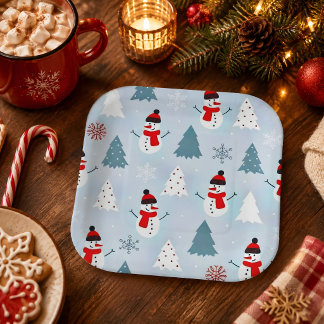 Beautiful Snowman Christmas Tree Christmas Party Paper Plates