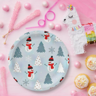 Beautiful Snowman Christmas Tree Christmas Party Paper Plates