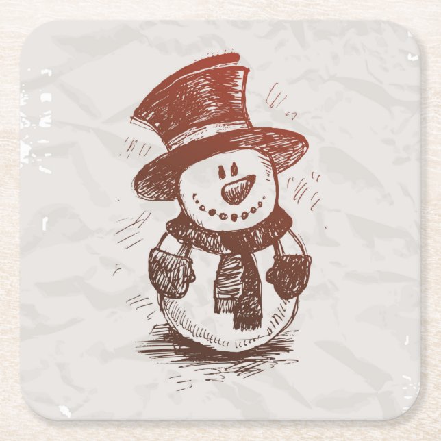 Beautiful Snowman Sketch Coaster Set (Front)