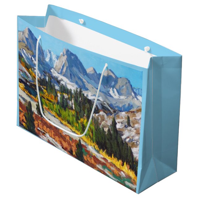 Beautiful Snowy Day Orange Yellow Blue Red  Large Gift Bag (Front Angled)