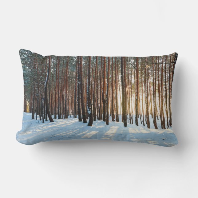 Beautiful snowy forest view lumbar pillow (Front)