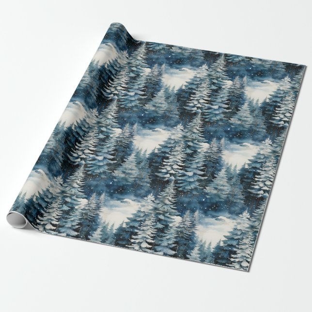 Beautiful Snowy Pine Forest Christmas Wrapping Paper (Unrolled)