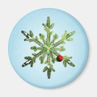 Beautiful Snowy Pine Snowflake Christmas Magnet