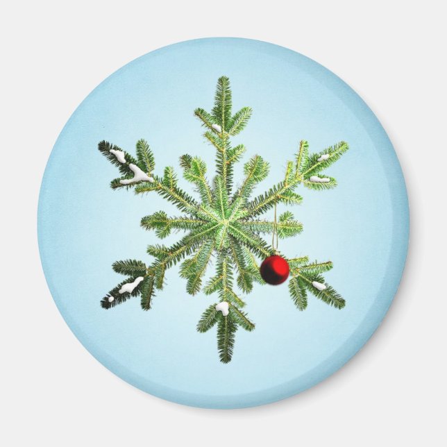 Beautiful Snowy Pine Snowflake Christmas Magnet (Front)