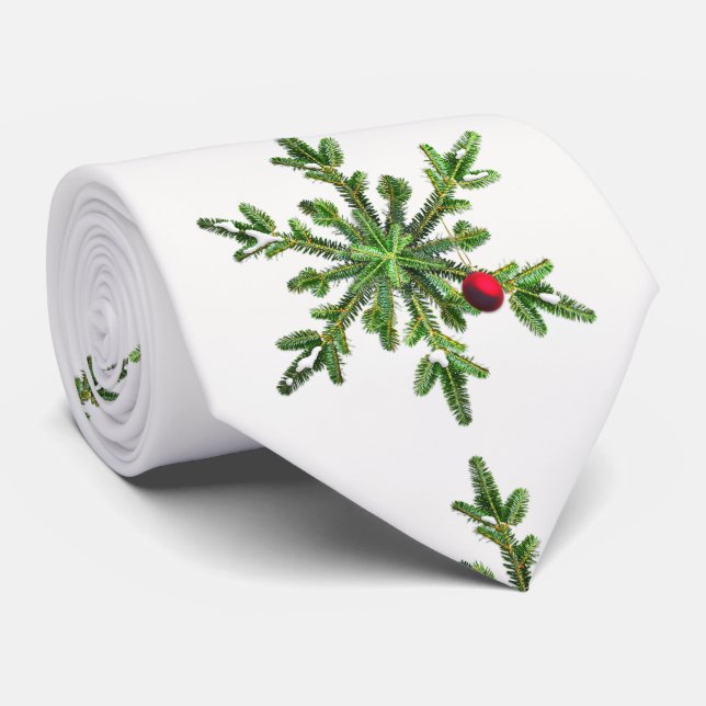 Beautiful Snowy Pine Snowflake Christmas Neck Tie (Rolled)