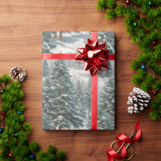 Beautiful Snowy Scotch Pine Tree Wrapping Paper