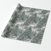 Beautiful Snowy Scotch Pine Tree Wrapping Paper