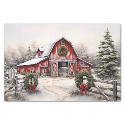 Beautiful Snowy Winter Rustic Red Barn Christmas Tissue Paper