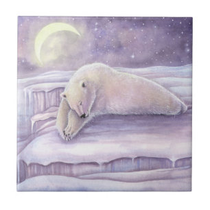 Beautiful Snuggly Sleeping Polar Bear Artwork Tile
