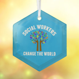 Beautiful Social Work Quote Blue Christmas Glass Ornament