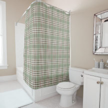 Beautiful Soft Green Neutral Plaid Shower Curtain