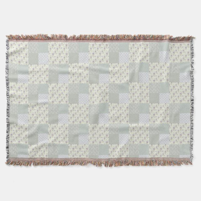 Beautiful soft green patchwork design throw blanket (Front)