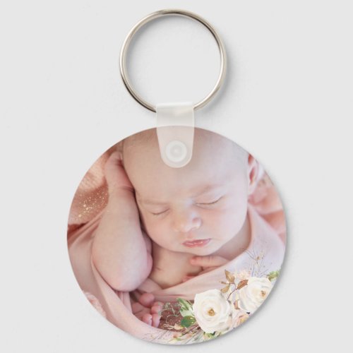 Beautiful Soft Pink Baby Girl Photo With Floral Keychain