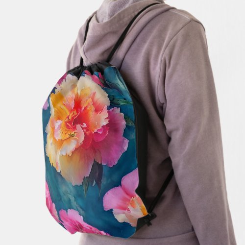 Beautiful Soft Pink Flower Pattern Drawstring Bag