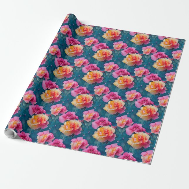 Beautiful Soft Pink Flower Pattern Wrapping Paper (Unrolled)