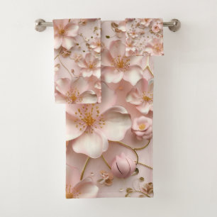 Beautiful Soft Pink Pastel Floral Bath Towel Set