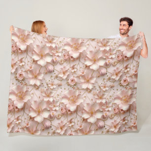Beautiful Soft Pink Pastel Floral Blooms Fleece Blanket
