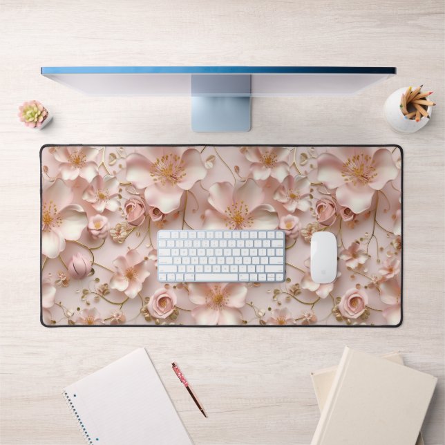 Beautiful Soft Pink Pastel Floral Desk Mat (Office 1)
