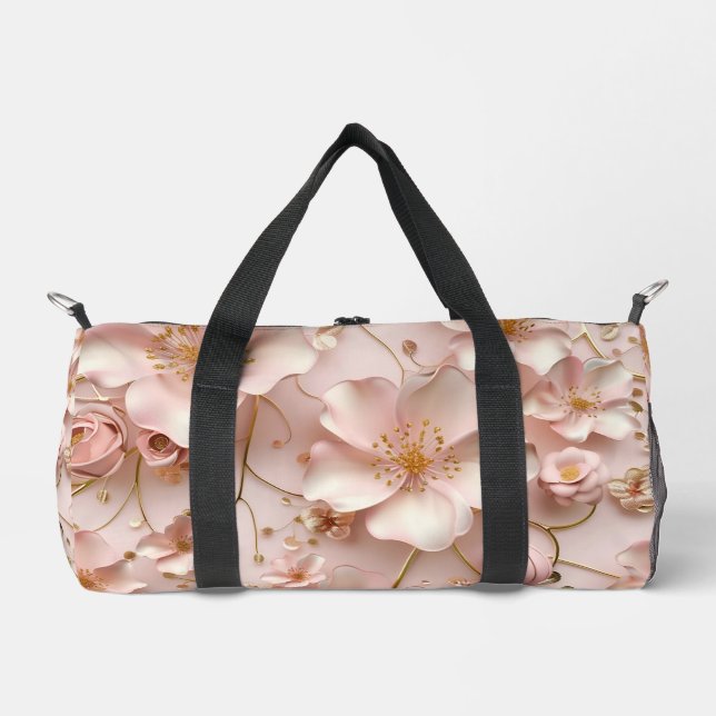 Beautiful Soft Pink Pastel Floral Duffle Bag (Front)